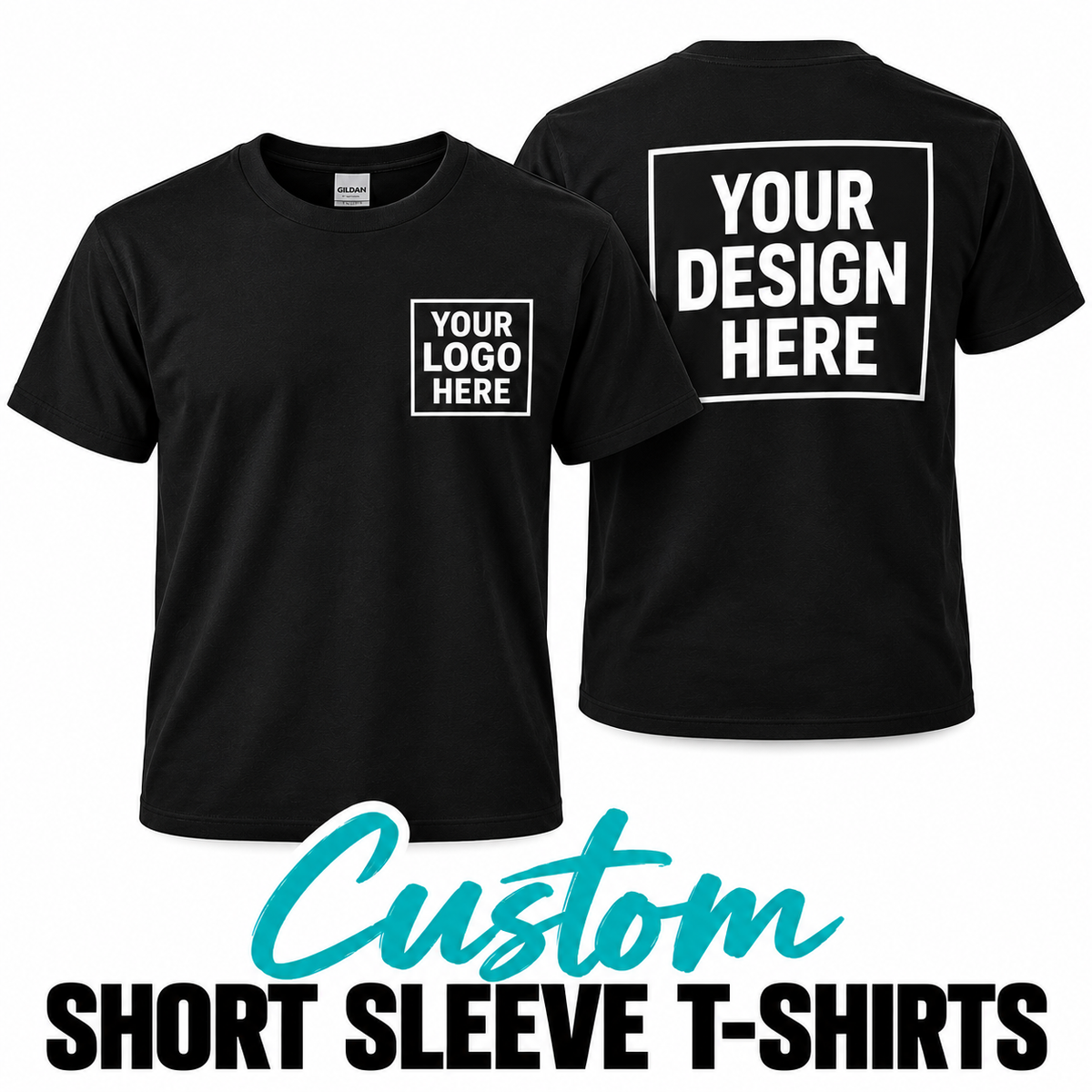 Make it yours! Our custom short sleeve Gilden T-shirts are perfect for businesses, events, teams, family shirts, personal designs, and everyday custom apparel.