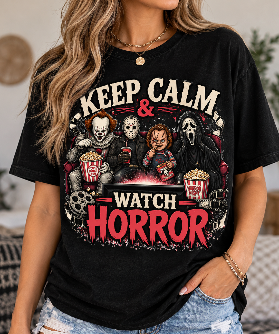 Keep Calm & Watch Horror Graphic T-Shirt