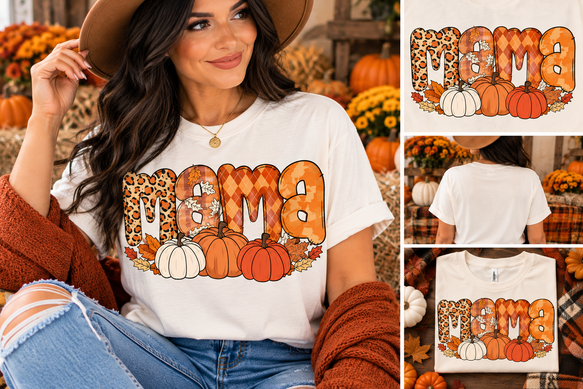 Mama Fall T-Shirt | Pumpkin & Leopard Print Mama Shirt | Autumn Graphic Tee