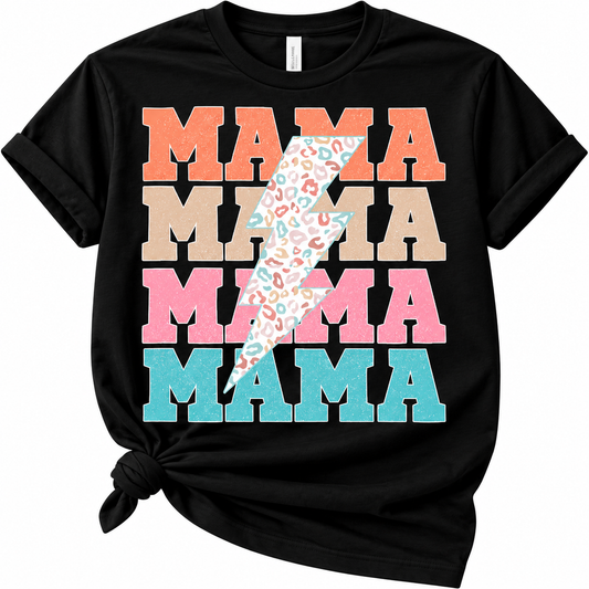 Mama Shirt | Colorful Leopard Lightning Bolt Mama Tee | Mom Graphic T-Shirt | Retro Mama Shirt | Cute Mom Gift | Mother's Day Shirt