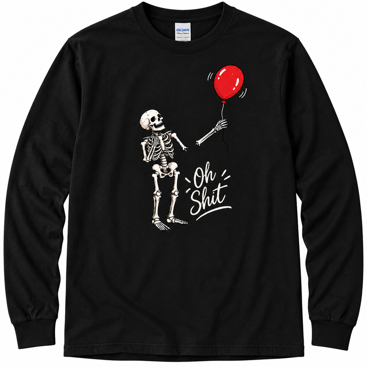 Oh Shit Skeleton Long Sleeve Shirt, Funny Halloween Shirt, Spooky Skeleton Tee, Gildan Fall Shirt