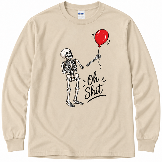 Oh Shit Skeleton Long Sleeve Shirt, Funny Halloween Shirt, Spooky Skeleton Tee, Gildan Fall Shirt