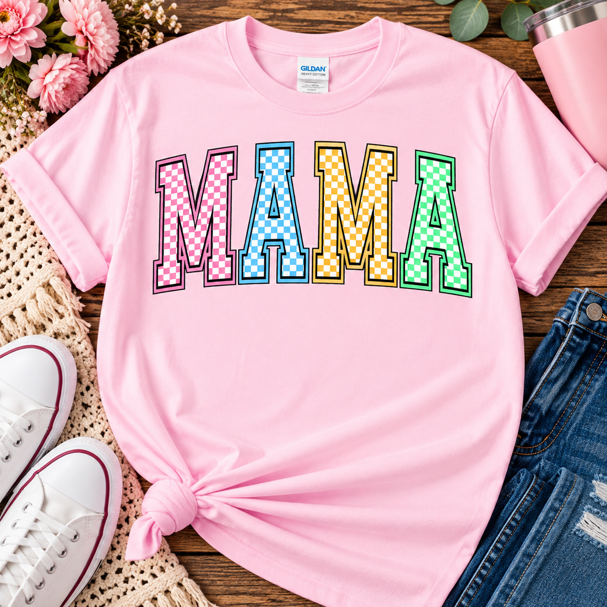 Mama Shirt, Checkerboard Mama Shirt, Colorful Mama Tee, Mom Shirt, Pink Mama T Shirt, Cute Mom Gift, Mother’s Day Shirt