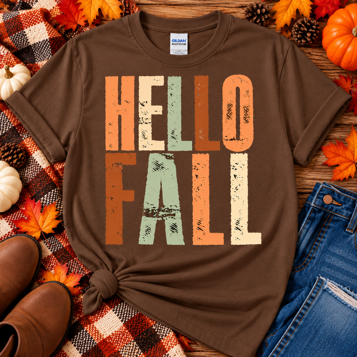 Hello Fall Shirt | Vintage Fall T-Shirt | Autumn Graphic Tee | Distressed Fall Shirt | Cozy Pumpkin Season Tee
