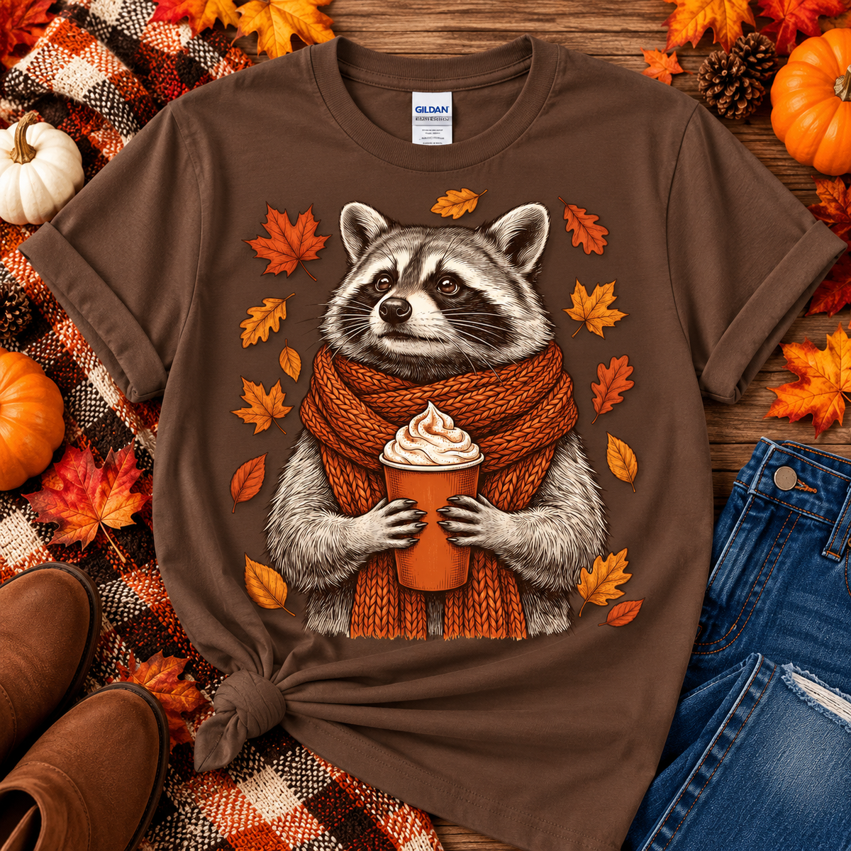 Fall Raccoon Shirt, Pumpkin Spice Raccoon Tee, Cozy Autumn Shirt, Cute Raccoon Shirt, Fall Animal Shirt, Pumpkin Spice Shirt