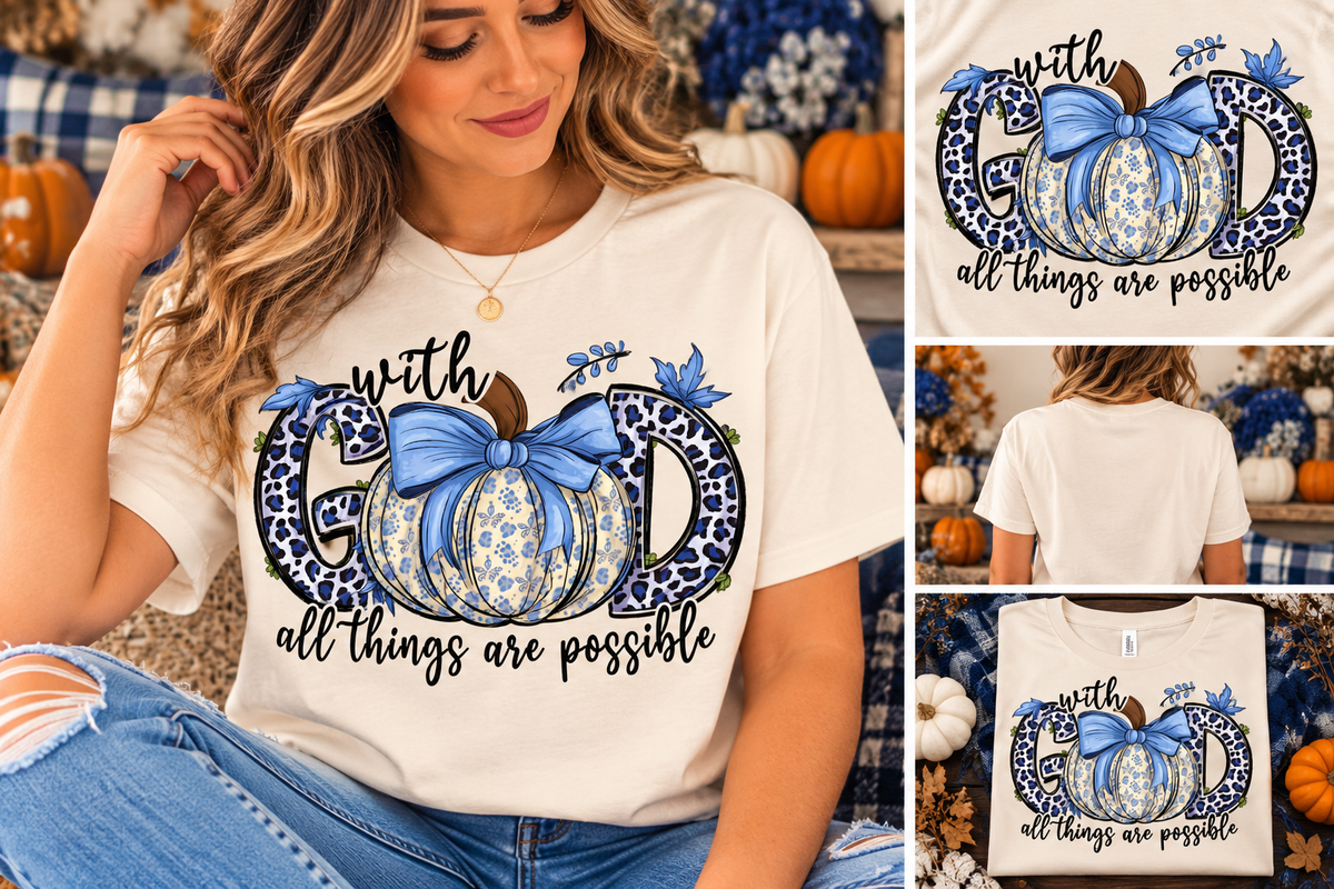 With God All Things Are Possible T-Shirt | Christian Pumpkin Graphic Tee