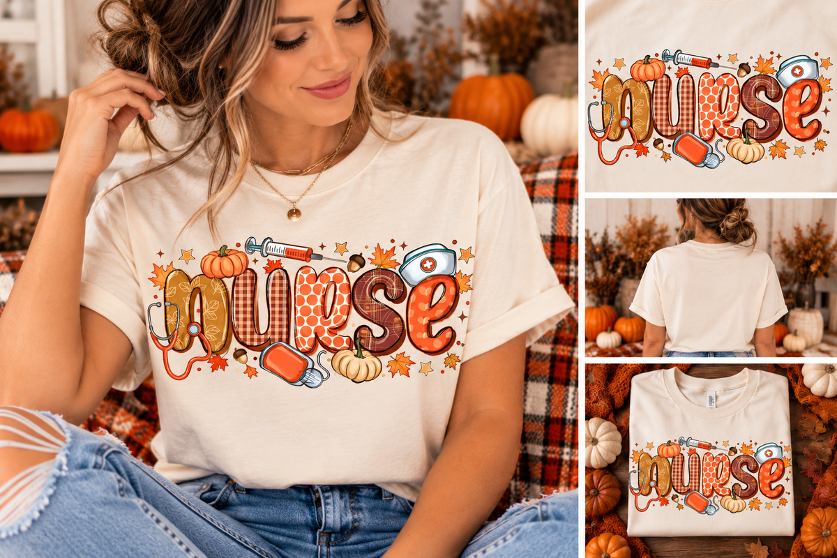 Fall Nurse T-Shirt | Pumpkin Nurse Graphic Tee | Autumn Nursing Shirt