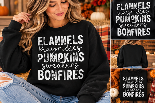 Flannels Hayrides Pumpkins Bonfires Crewneck | Fall Sweatshirt