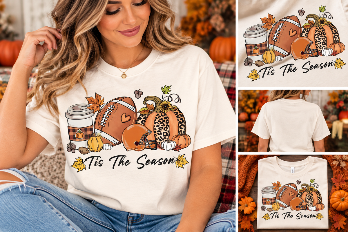Tis The Season Fall Football T-Shirt | Pumpkin & Football Graphic Tee