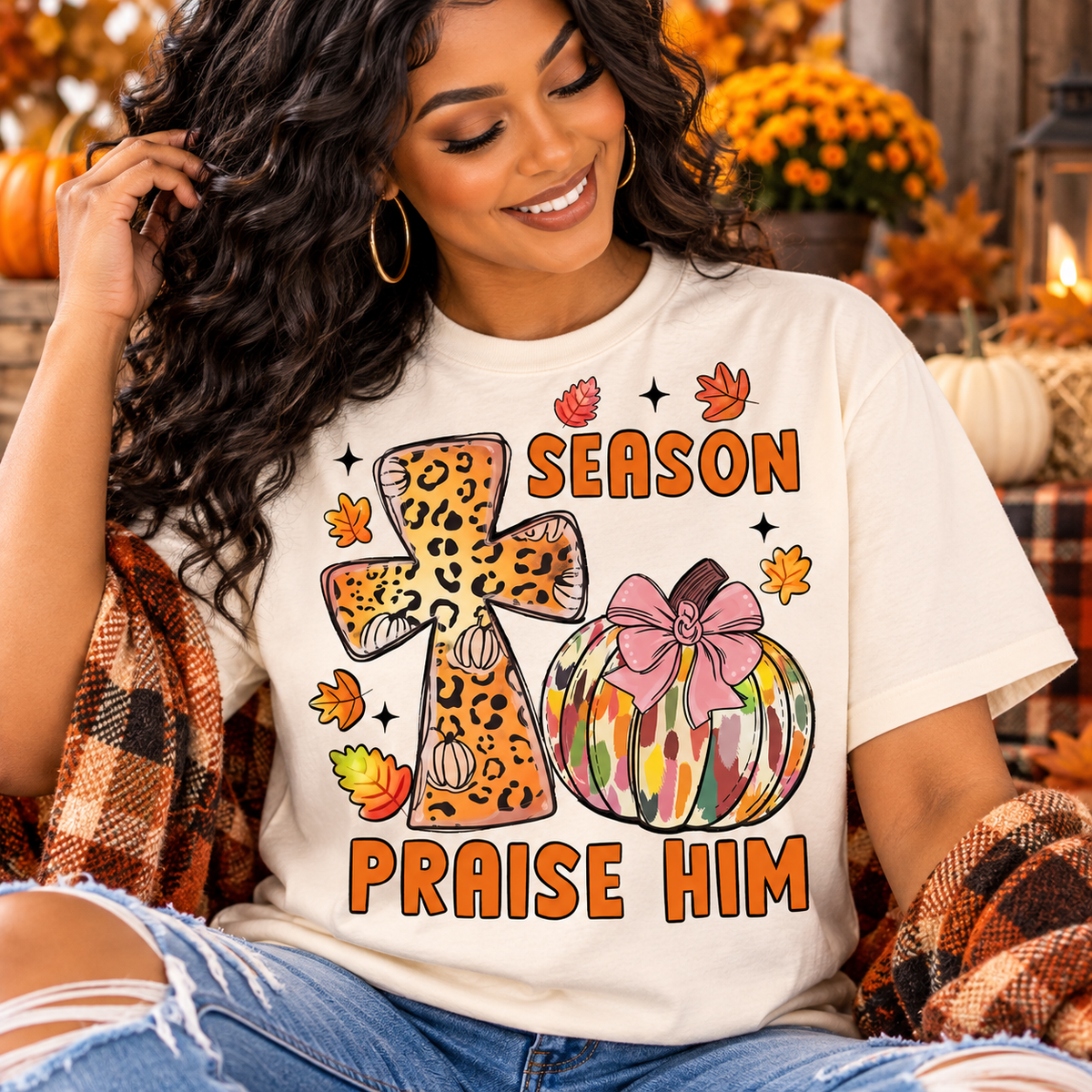 Praise Him Season T-Shirt | Christian Fall Pumpkin Tee | Faith Graphic Shirt