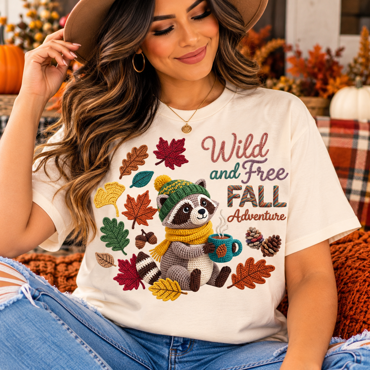 Wild & Free Fall Adventure T-Shirt | Raccoon Autumn Graphic Tee