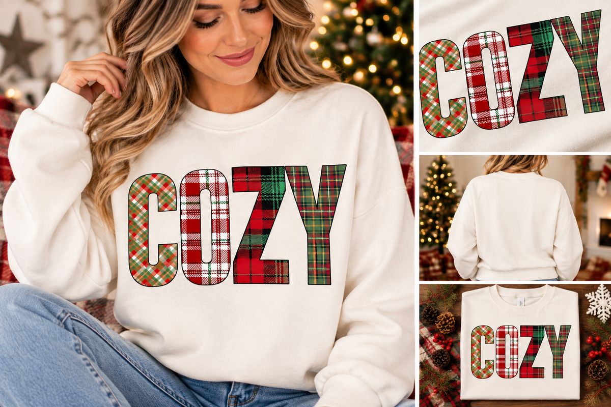COZY Plaid Christmas Crewneck |
