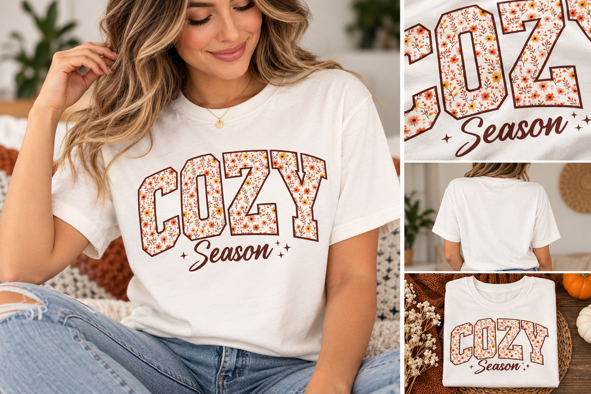 Cozy Season Floral Fall T-Shirt | Autumn Graphic Tee | Cute Fall Shirt