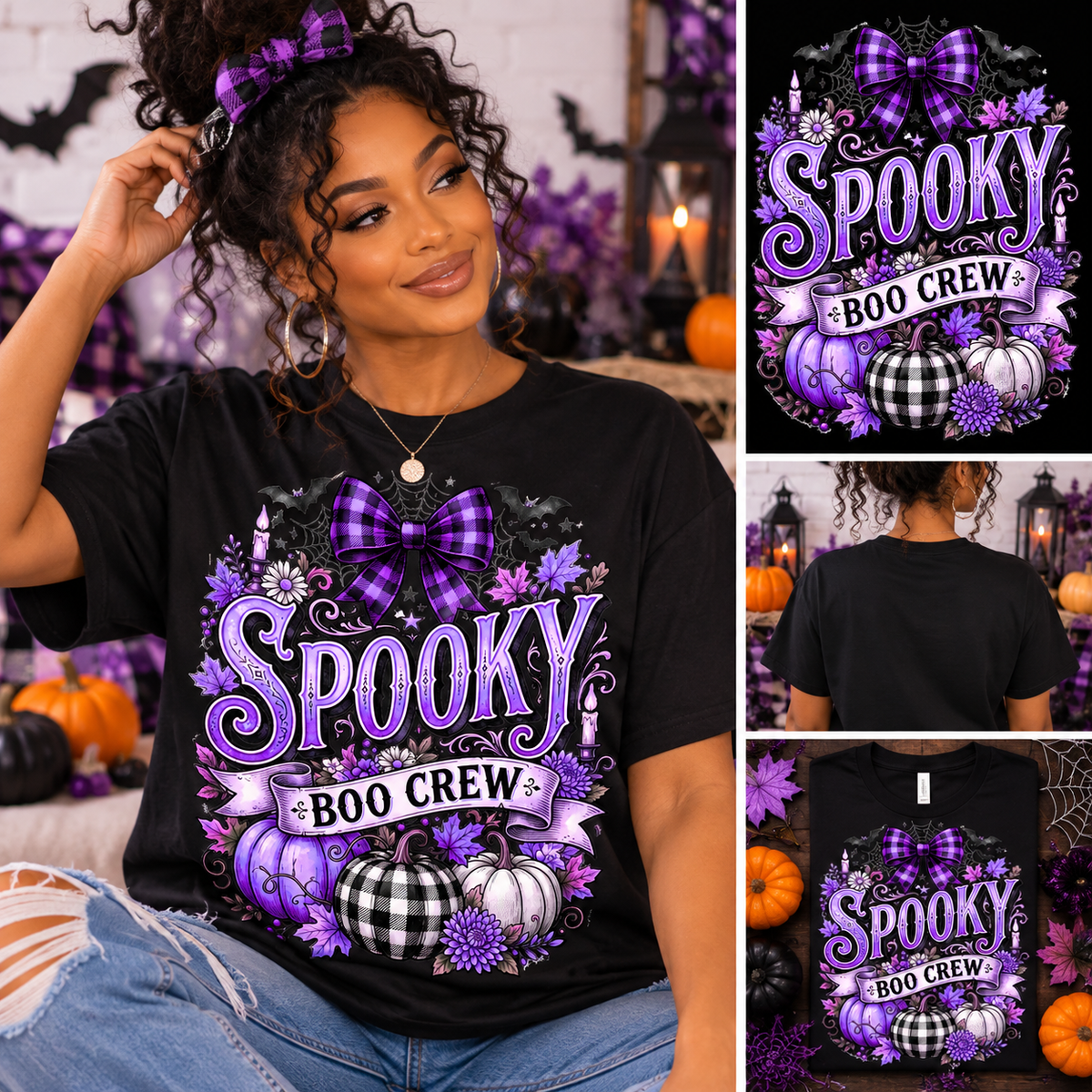 Spooky Boo Crew T-Shirt | Purple Halloween Graphic Tee | Halloween Shirt